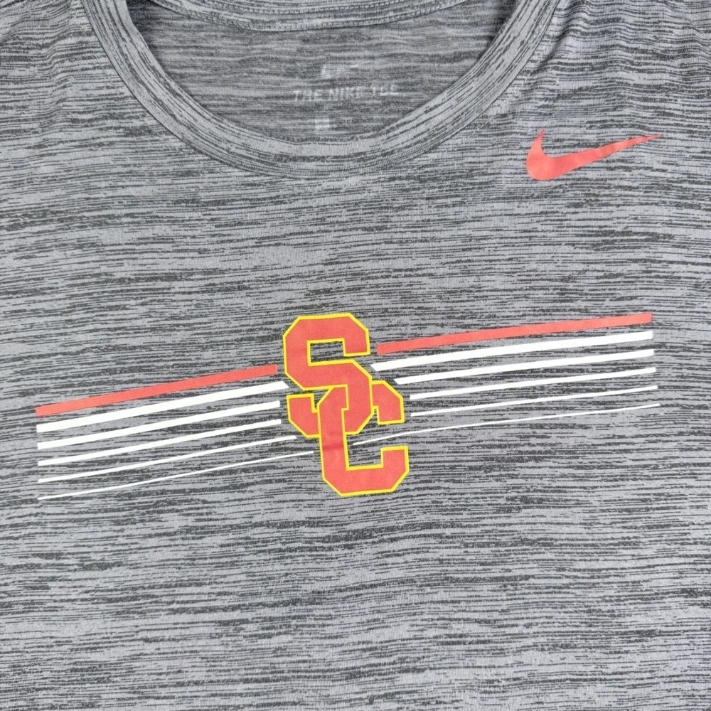 Nike USC Trojans Dri-FIT Space Dye Heather Grey Athletic T-Shirt Mens XL AO6586